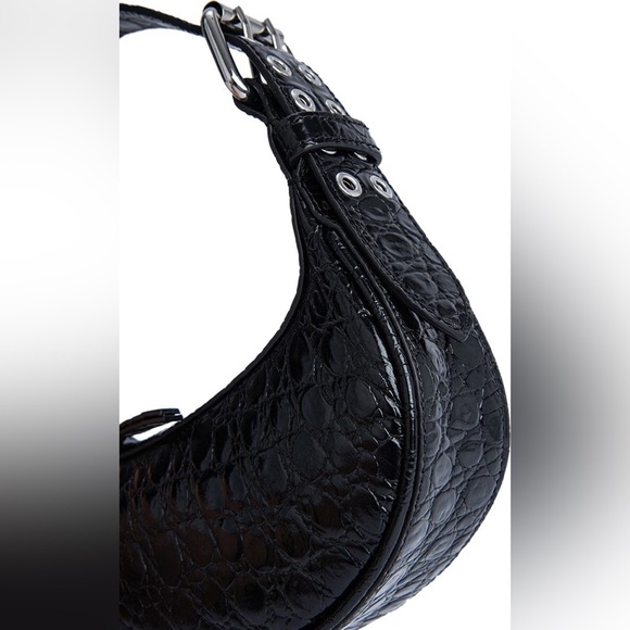By Far Black Mini Soho Croc Embossed Leather Shoulder Bag - Picture 3 of 10